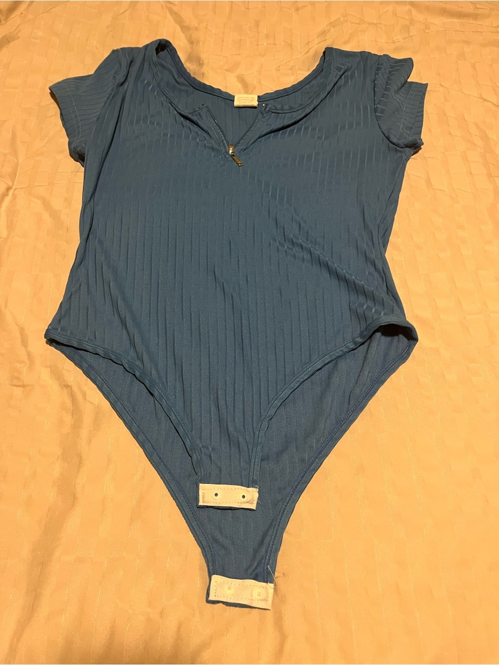 Womens Ribbed Blue One-Piece Bodysuit